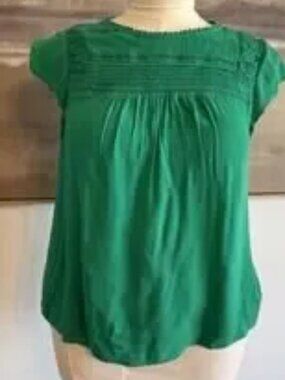Monteri Kelly Green Blouse Cap Sleeves Large Petite